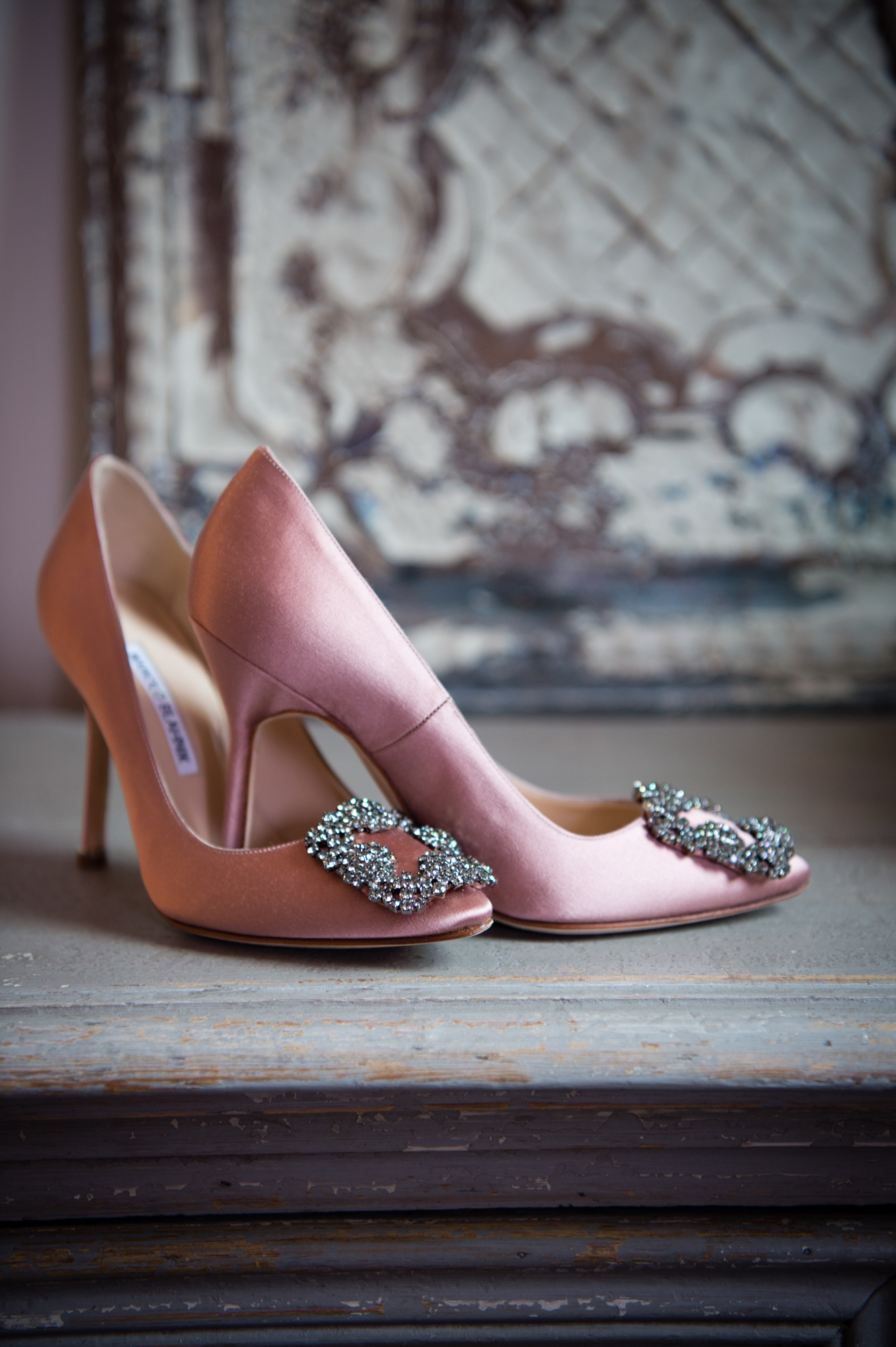 A pair of Manolo Blahnik bridal shoes